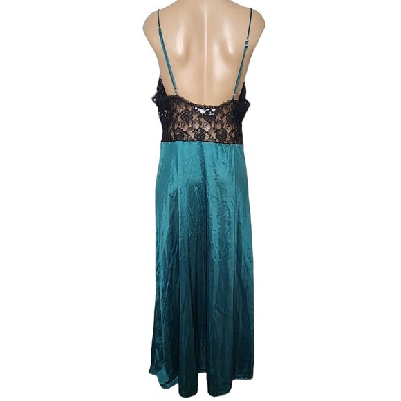 Vintage Delicates Nightgown Lace Slip Dress Black and Emerald Green Size Large - Picture 4 of 14